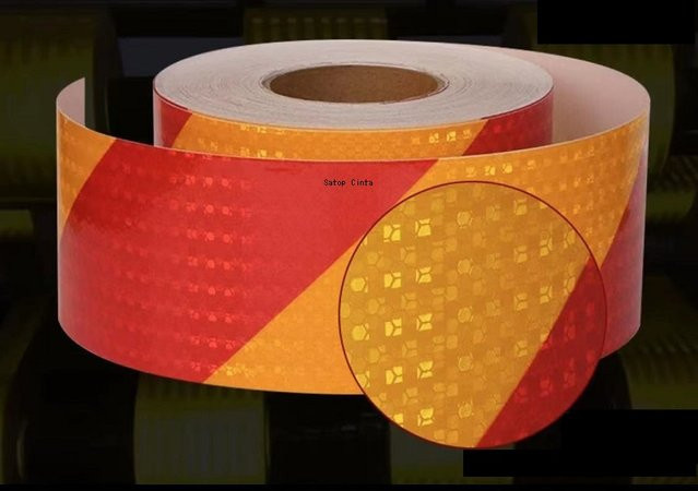 Reflektorband Satop Cinta mit Wabenmuster in Gelb und Rot, wasserdichter selbstklebender Reflektoraufkleber für Motorräder, Breite: 10 cm, Länge: 5 m - Bild 1