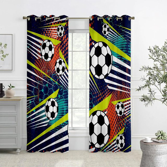 Yiran Furniture Fußball Aquarell Vorhänge, 2er-Set dekorative halbtransparente Gardinen mit Rod Pocket, Mehrfarbig, Breite: 50 cm, Höhe: 140 cm - Bild 1