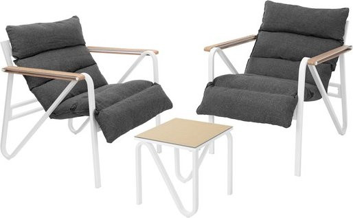 ML-Design Gartenmöbel Set 3-teilig in Weiß-Grau mit Tisch, 2 Stühlen und wetterfesten Sitzkissen aus Stahl und Keramikglas - Bild 1