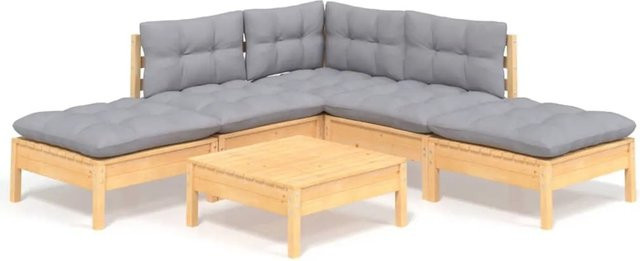 vidaXL 6-tlg Garten-Lounge-Set aus massivem Kiefernholz mit grauen Polstern Modell 3 - Bild 1