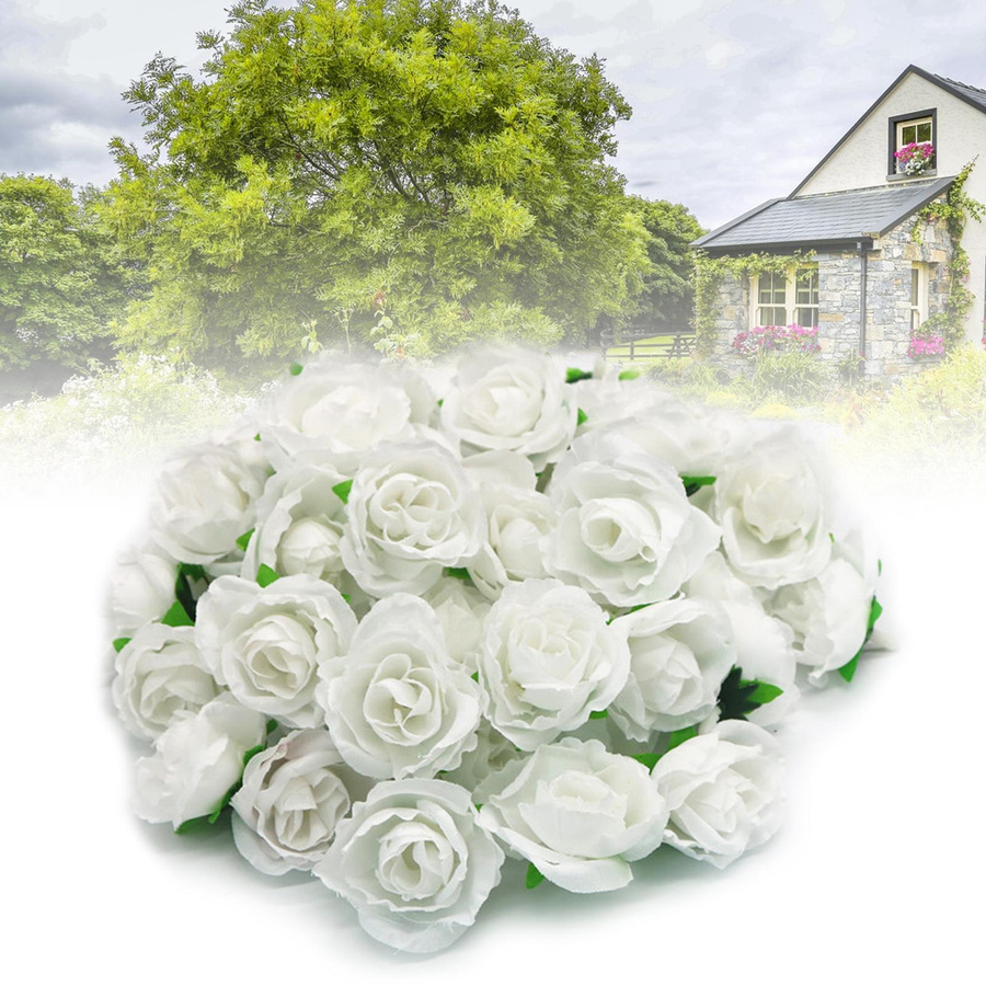 50 Stück CosyHome Künstliche Seidenrosen als Dekorationsblumen für Hochzeitsfeiern in Weiß und Rot - Bild 1