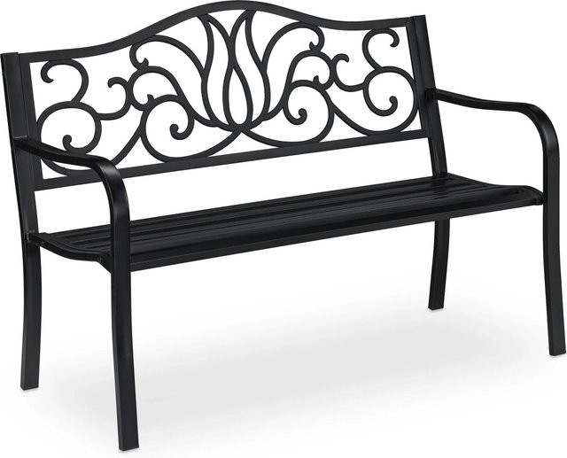 Relaxdays Gartenbank aus Stahl und Gusseisen für 2 Personen in Schwarz mit Rank-Design, B/T/H: 127,5 x 90 x 63 cm - Bild 1