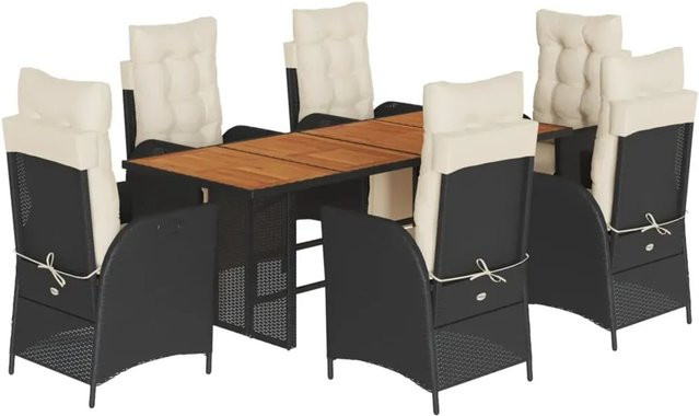 vidaXL 7-teilige Garten-Essgruppe aus PE-Rattan und Akazienholz in Schwarz-Creme mit Kissen - Bild 1
