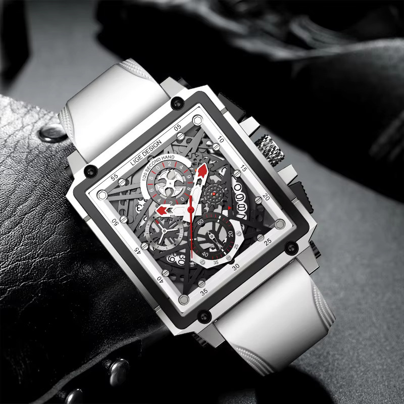Lige Armbanduhr Quarz, Eckig, Silikon, Weiß, Herren - Bild 2