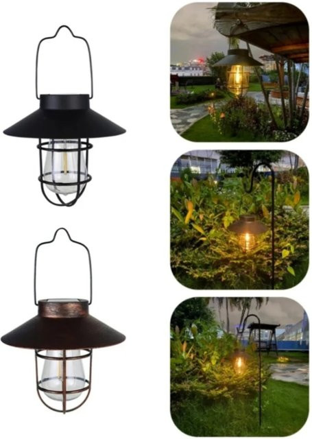 FREEPOWER Solar Laterne im Vintage-Stil aus Metall, wasserdichte Hängelampe mit warmweißem Licht für Garten, Terrasse und Party-Dekoration - Bild 1