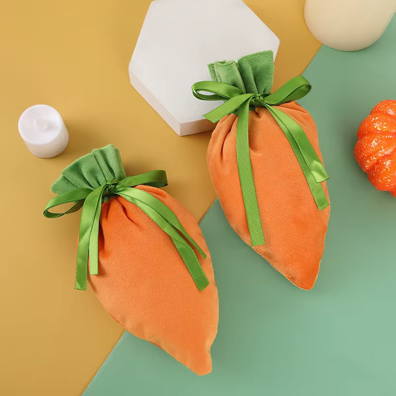 WEIGAO Ostern Karotten Geschenktüten aus Samt in Orange für Süßigkeiten und Schmuck - Bild 2