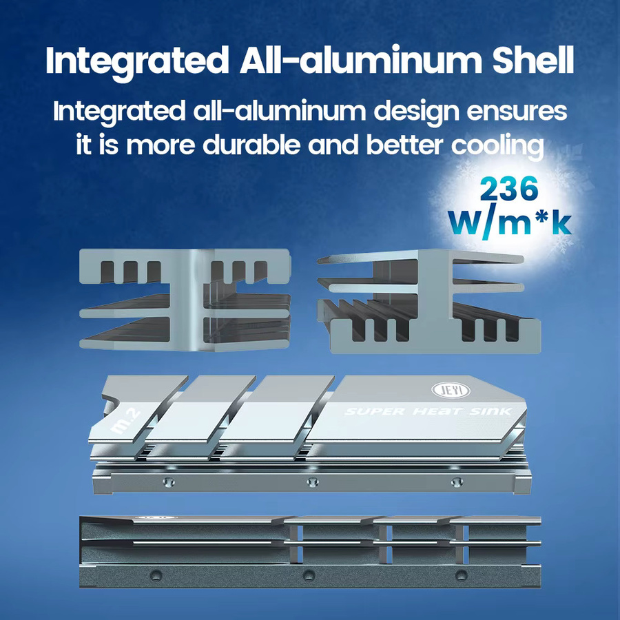 JEYI M.2 2280 NVMe/SATA/NGFF SSD Kühlkörper Aluminium-Wärmeableiter mit Wärmeleitfähiger Silikonauflage in Grau oder Silber - Bild 4
