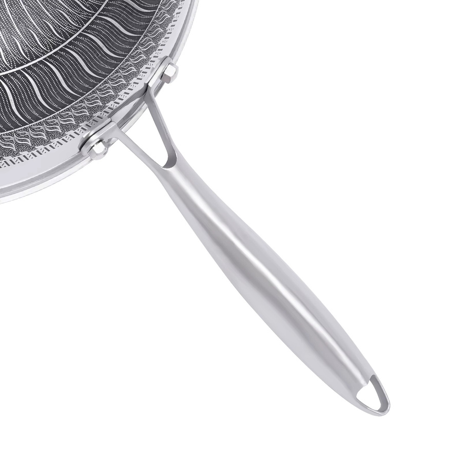 Bymaocar Wok-Pfanne aus Edelstahl mit Glasdeckel und Wabenbeschichtung, Farbe: Silber, Durchmesser: 30 cm, Höhe: 8,84 cm - Bild 3
