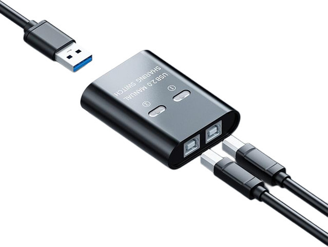 OULLX USB-Drucker-Switch-HUB mit 2 Eingängen und 1 Ausgang als 2-Port-Druck-Switcher für zwei Computer, USB-Adapter in Schwarz oder Weiß - Bild 1
