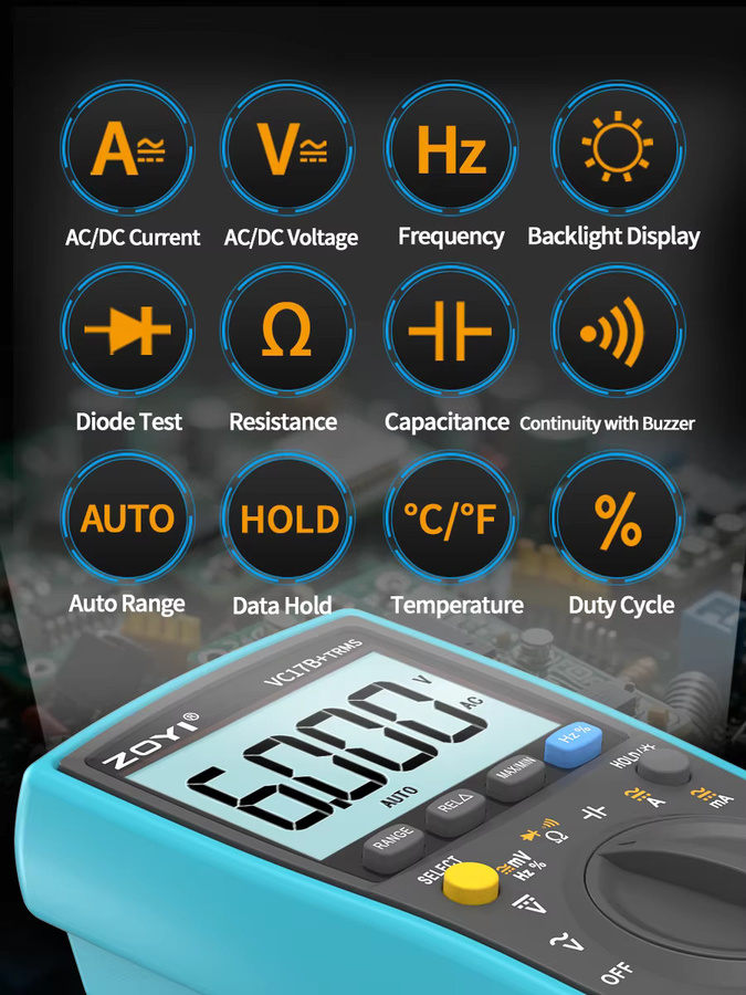 ZOYI ZT-17B+ Digitales Multimeter mit hochpräziser Anzeige und Kapazitätsmessung in Blau - Bild 5