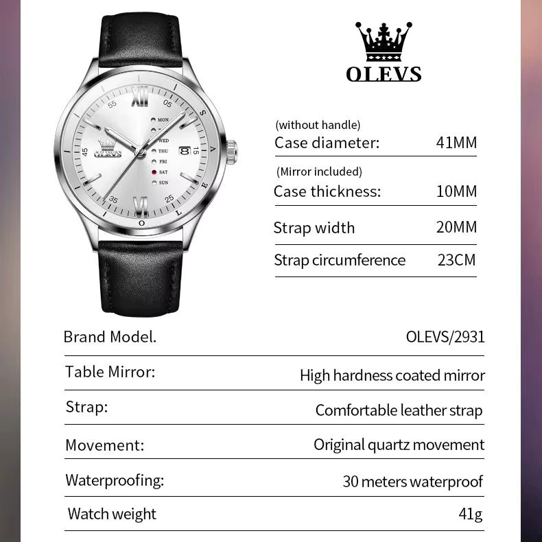 OLEVS Chronograph, Quarz, Leder, Schwarz, Herren - Bild 6