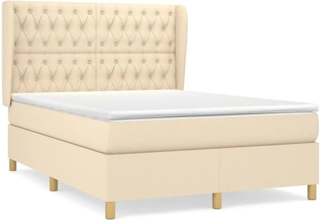 vidaXL Boxspringbett Hybrid mit Matratze und Taschenfederkern, Farbe Beige, B/T: 140 x 200 cm - Bild 1