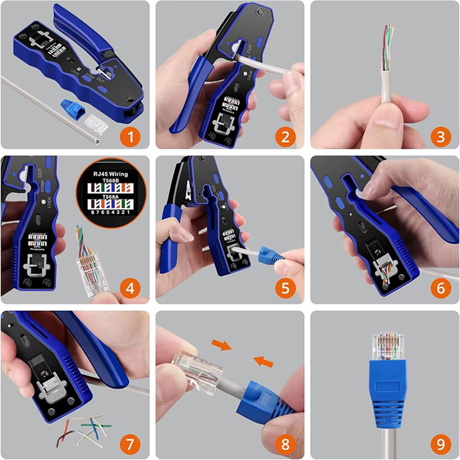 ZOERAX RJ45 Ethernet Crimpzange All-in-One Crimper für Cat6 und Cat5e Anschlüsse in Blau mit Ersatzklingen - Bild 5