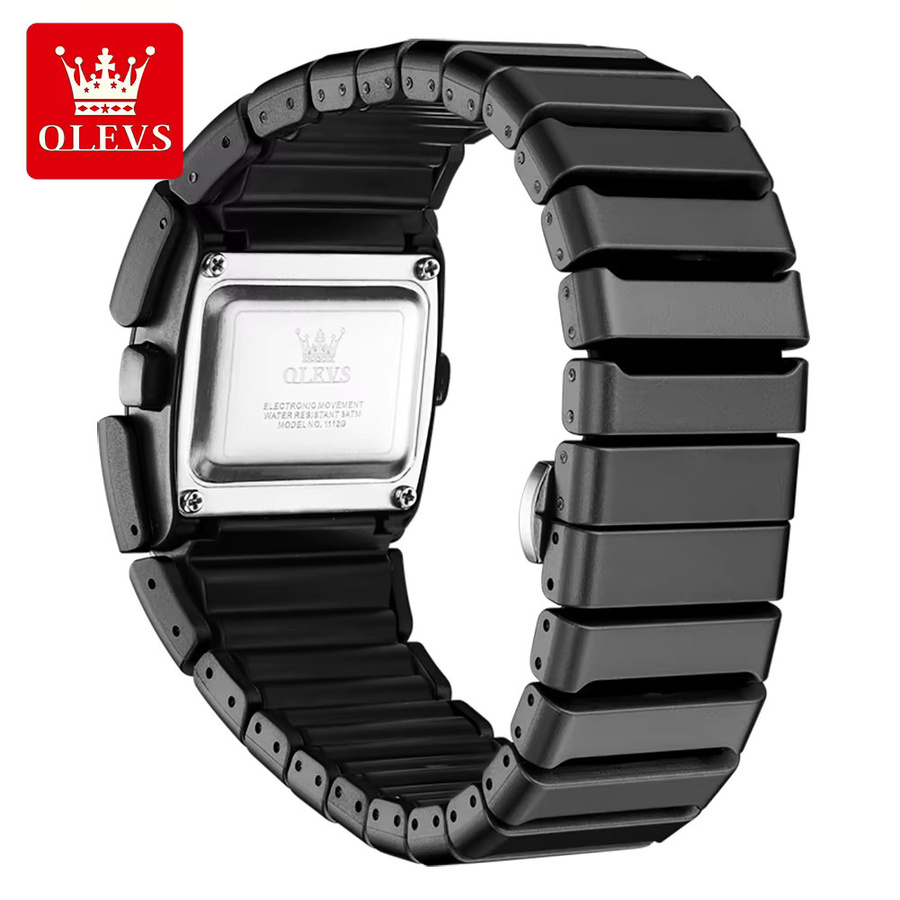 OLEVS Digitaluhr, Quarz, Tonneau, Schwarz, Edelstahl, Herren - Bild 3