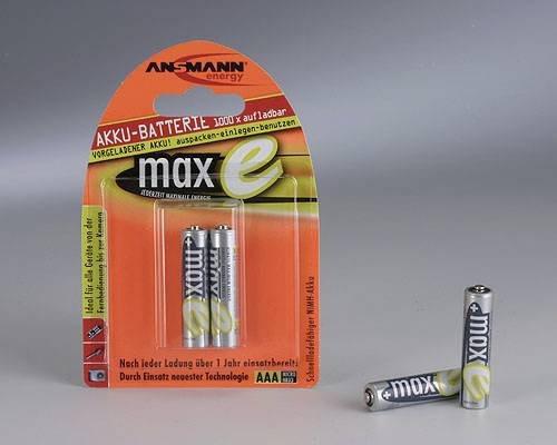 Ansmann MaxE NiMH Akku Micro AAA 1.2V 800 mAh 2er Pack - Bild 1