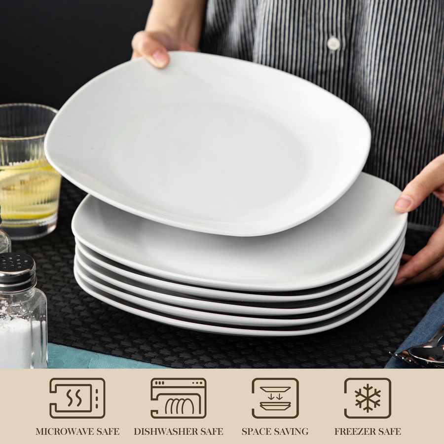 Malacasa Elisa Geschirrset aus Keramik und Porzellan in Weiß, 6-teilig oder 12-teilig bestehend aus Speisetellern, Desserttellern und Müslischalen - Bild 3