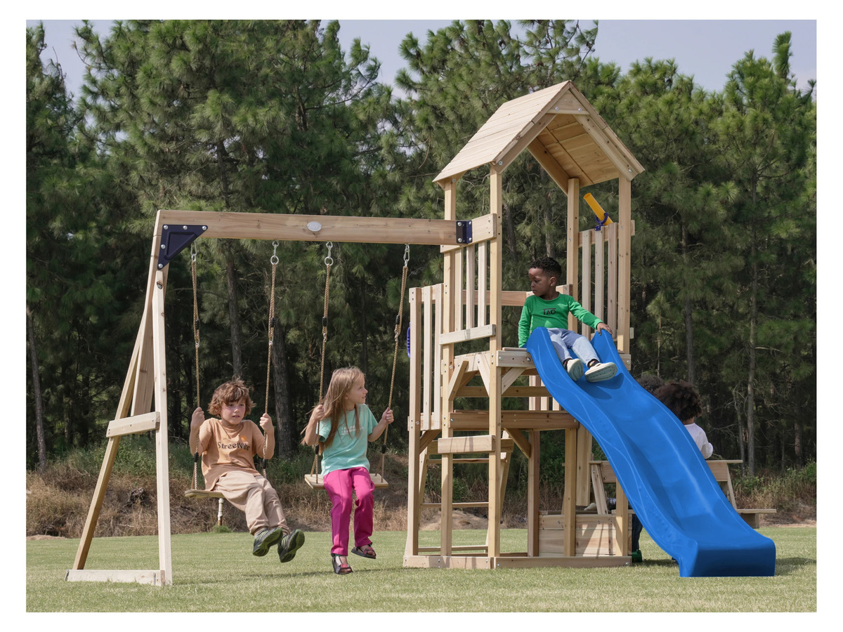 AXI Spielturm Mette mit Doppelschaukel und Rutsche in Braun und Blau aus FSC-zertifiziertem Holz - Bild 2