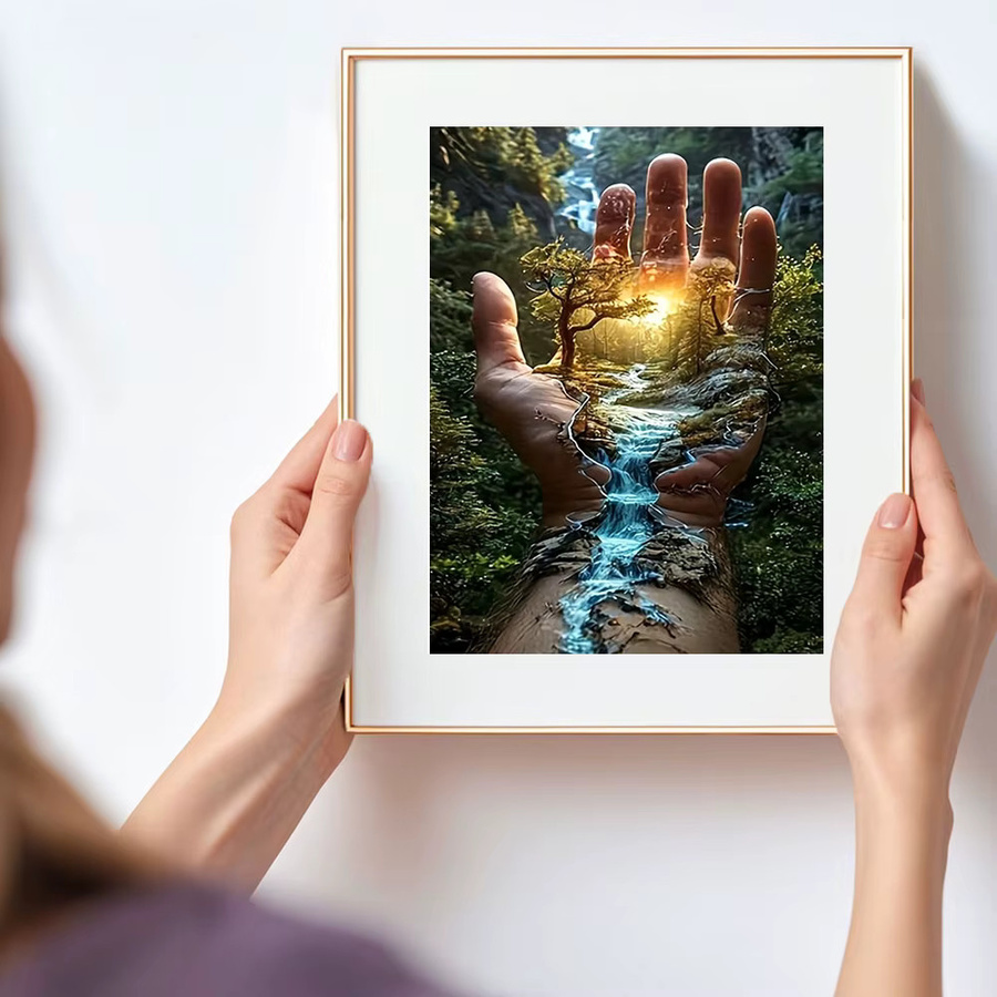 Huacan Diamantmalerei Set Landschaft Wald und Fluss mit Rundsteinen in Multicolour, B/H: 30 x 20 cm - Bild 3