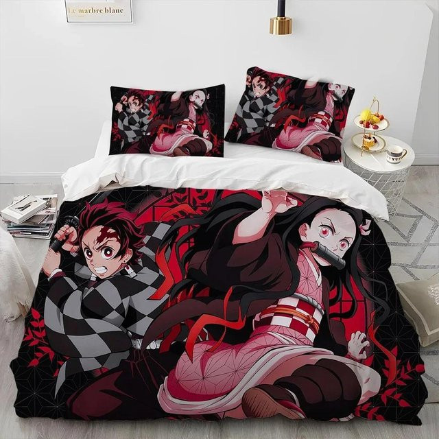 3-teiliges Demon Slayer Anime Bettwäsche-Set aus atmungsaktiver Mikrofaser, Multicolor, Breite: 135 cm, Länge: 200 cm - Bild 1