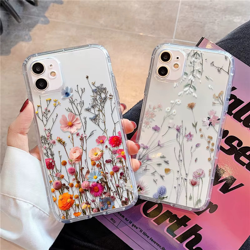 Transparente Silikon-Handyhülle mit Blumen-Design für iPhone 11, 12, 13, 14, 15, 16, 17, 18 und verschiedene Modelle wie Pro Max, Mini, XR oder SE - Bild 1