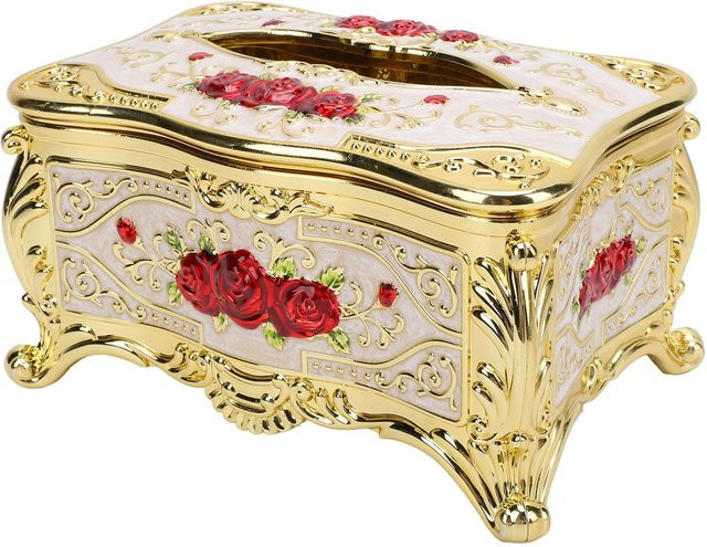 GoolRC Taschentuchboxabdeckung mit Rosenmuster in Beige und Gold als eleganter Papierorganisator für Wohnzimmer und Auto - Bild 1