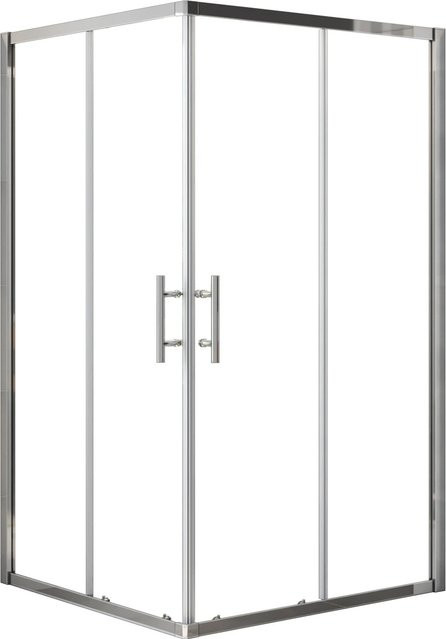 AICA Duschkabine mit Schiebetür als Eckdusche aus transparentem ESG-Sicherheitsglas, Farbe: Silber, B/T/H: 90 x 90 x 185 cm - Bild 1