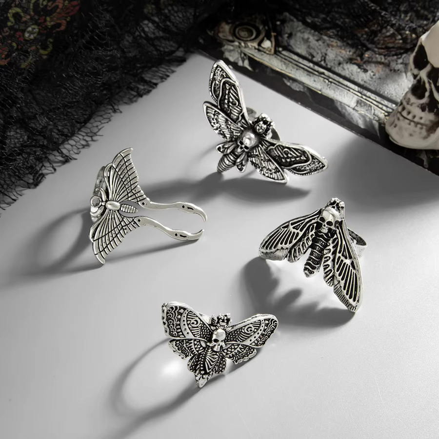 Salircon Ringe, Schmetterling Motte Schädel, Silber, Damen, Punk - Bild 4
