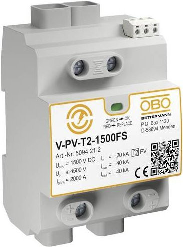 OBO Bettermann Überspannungsableiter V-PV-T2-1500+FS, 40 kA, Grau - Bild 1