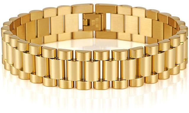 Wucifang Jewelry Uhrenkette Armband, Edelstahl, Gold, Herren, 22cm - Bild 1