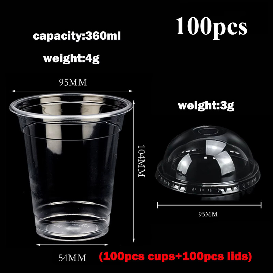 Goture 100 Stück transparente Einweg-Plastikbecher mit Deckel für Milchtee, Fruchtsaft und Kaffee - Bild 3