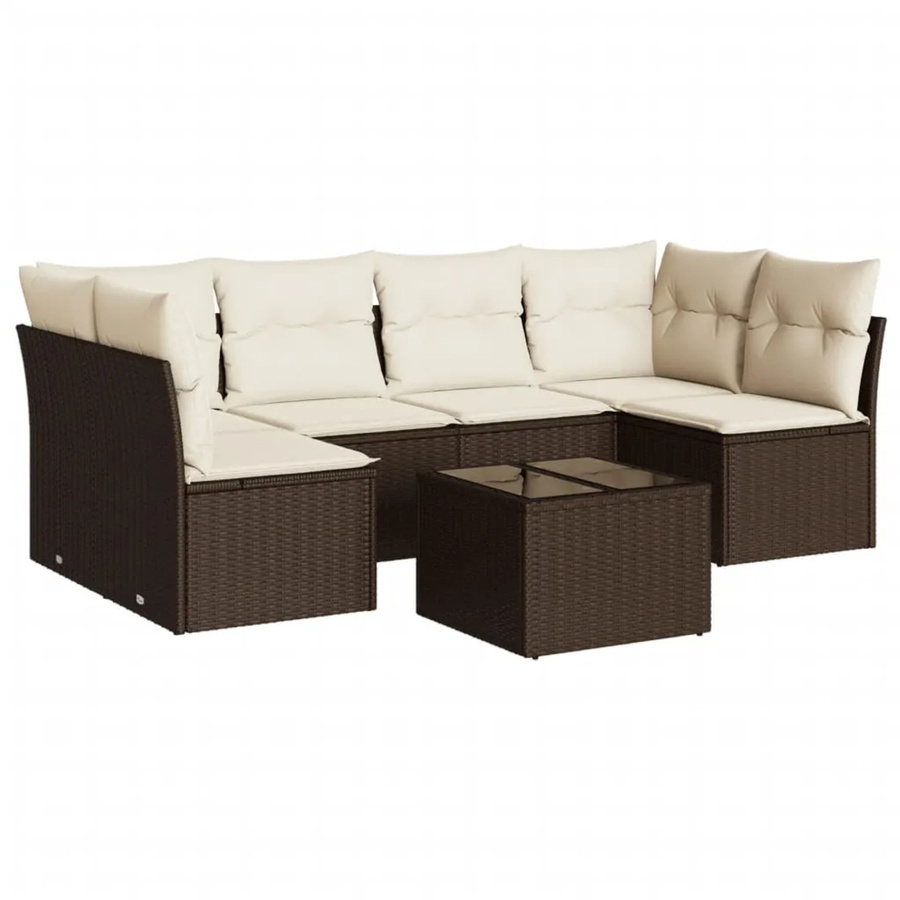 vidaXL 7-tlg. Garten-Sofagarnitur aus Polyrattan in Braun mit Kissen und L-Form - Bild 2