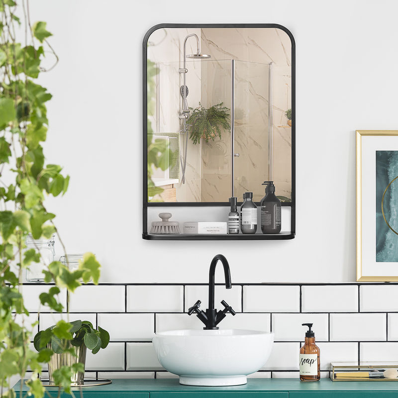 HOMCOM Wandspiegel mit Ablage modern rechteckig schwarz B/H: 70 x 70 cm - Bild 2