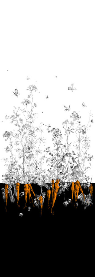 Edmond Petit Tapete mit botanischem Design in Schwarz, Orange und Gold - Bild 1