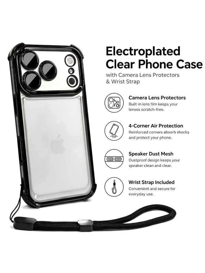 Stoßfeste transparente Handyhülle mit Handschlaufe für Apple iPhone 17 16 15 14 13 12 11 Pro Max Plus in Silber - Bild 5