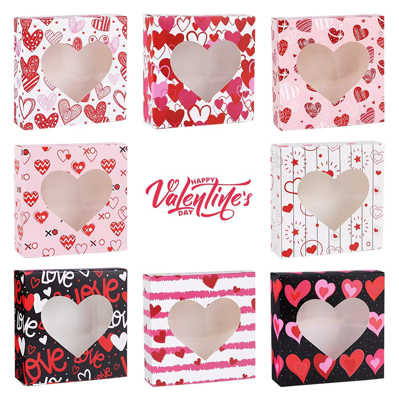 8 Stück Valentinstag Geschenkboxen aus Papier mit Herz-Fenster für Schokolade und Cookies zur Hochzeitsdekoration - Bild 2