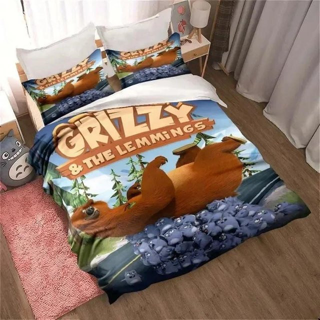 Yiran Home Bettwäsche-Set Grizzy und die Lemminge, mehrfarbig, aus Polyester, bestehend aus 1x Bettbezug und 2x Kissenbezug, B/H: 135 x 200 cm - Bild 1