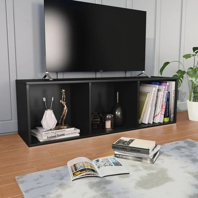 vidaXL Bücherregal und TV-Schrank in Schwarz aus Holzwerkstoff, B/T/H: 36 x 30 x 114 cm - Bild 1