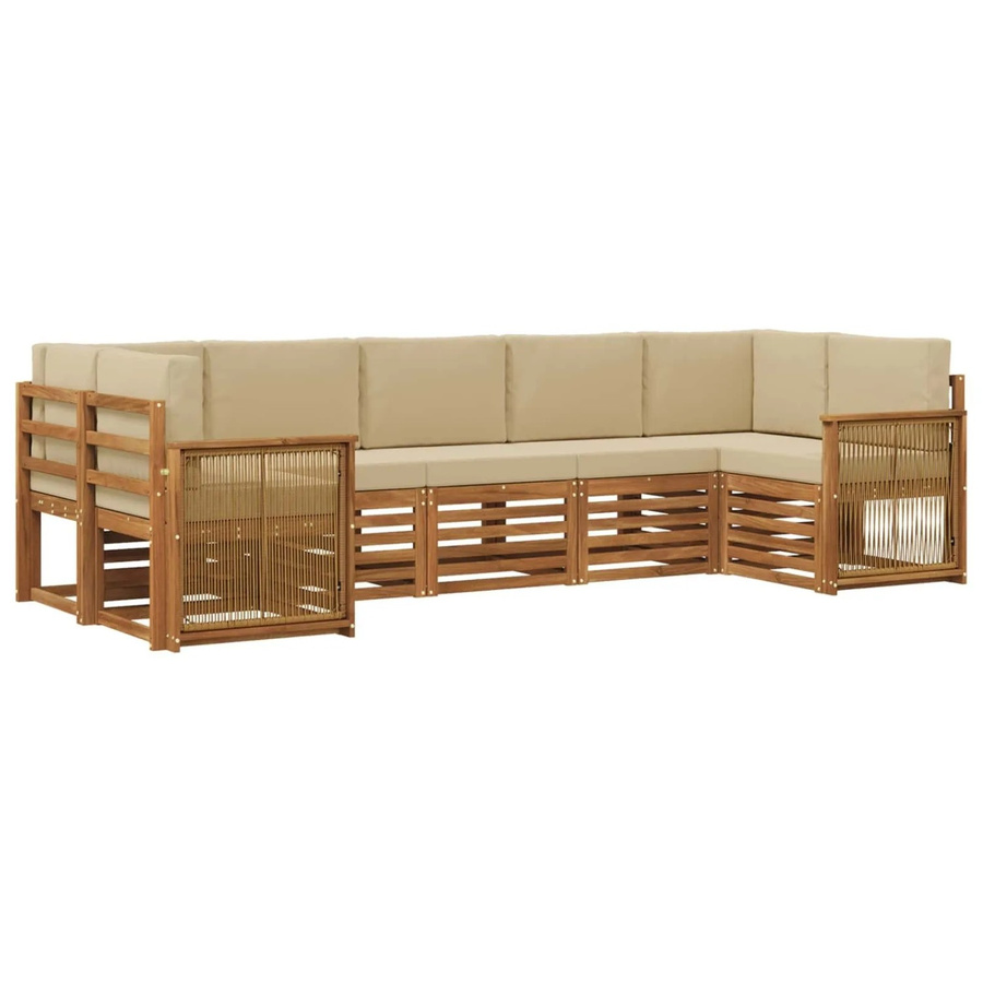 vidaXL Ecksofa Set aus massivem Akazienholz und Polyester in Natur-Beige mit modernem L-Shape Design - Bild 2