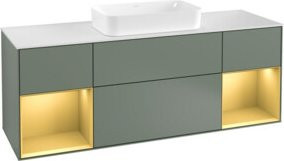 V&B Waschtischunterschrank Finion mit Wandbeleuchtung, Breite: 160 cm, Höhe: 60,3 cm, Tiefe: 50,1 cm, lackiert in Olivenmatt - Bild 1