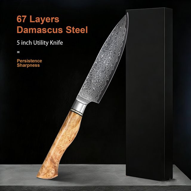 Baovim Damast Allzweckmesser aus 67-lagigem Superstahl mit Holzgriff, 5-Zoll Schälmesser - Bild 1