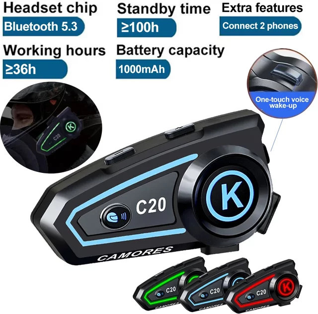 Velev Kabelloses Bluetooth 5.3+EDR Motorrad Helm-Headset in Schwarz mit Freisprechfunktion und Wasserdichtigkeit - Bild 1