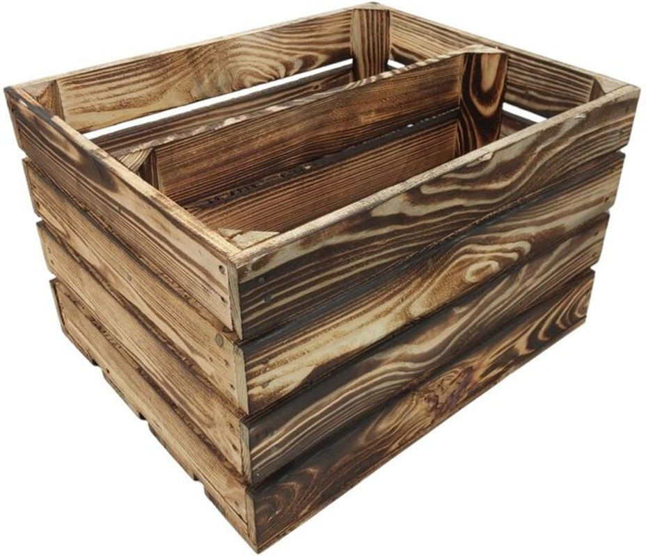 BURI Deko-Holzkiste aus Massivholz in Braun, Geflammt, Rustikales Regal für Obst, Wein oder als Beistelltisch, B/T/H: 50 x 41 x 31.5 cm - Bild 1