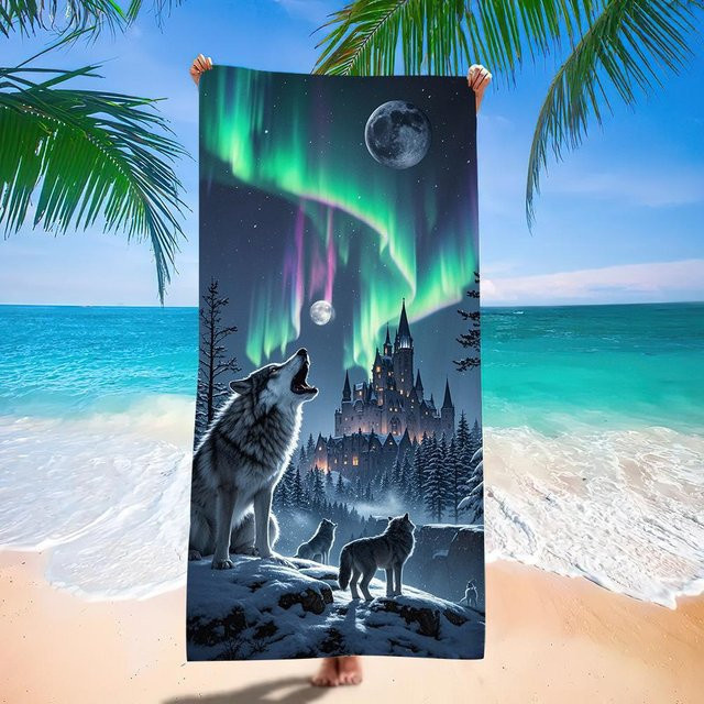 JINGYUE Pet Strandtuch Wolf Druck aus Mikrofaser, schnelltrocknend, blau/mehrfarbig, B/H: 50 x 100 cm - Bild 1