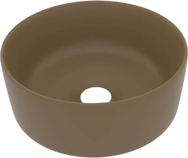 vidaXL Waschbecken Rund aus Keramik in Beige, Aufsatzwaschbecken, Durchmesser: 40 cm, Höhe: 15 cm - Bild 1