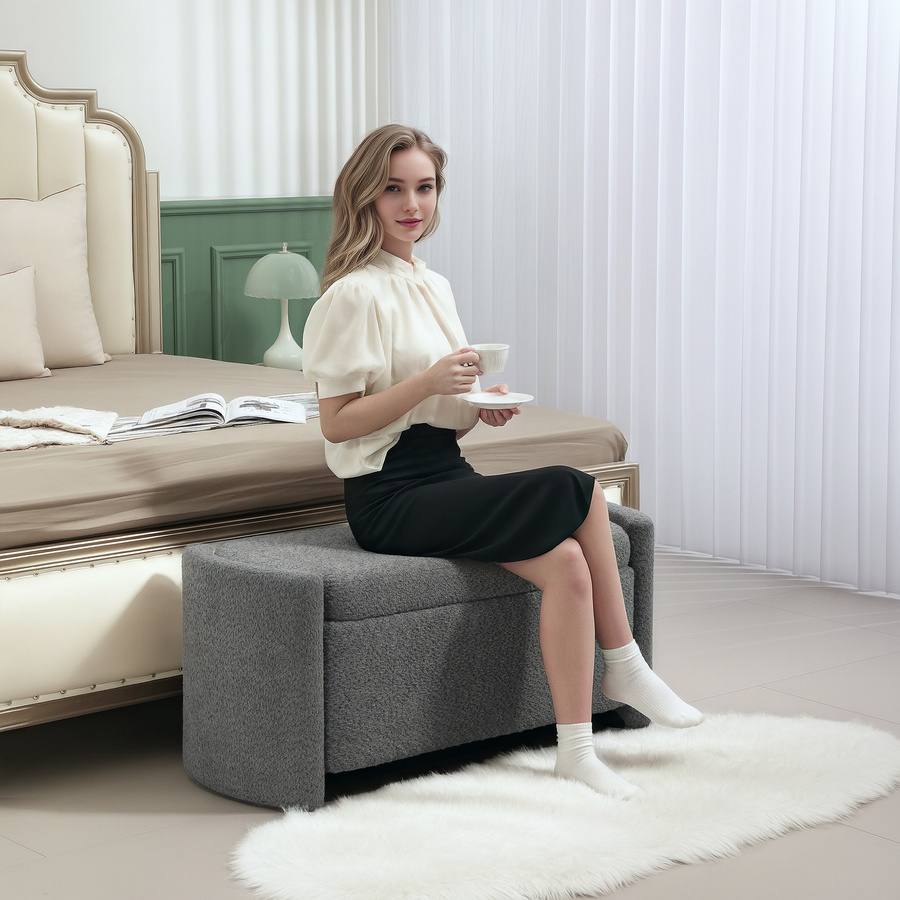 HOMCOM Sitzbank mit Stauraum in Samtoptik, Polsterbank mit Deckel für Wohnzimmer und Schlafzimmer, Grau, B/T/H: 105 x 44 x 45,5 cm - Bild 2