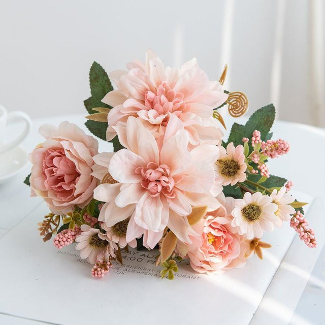 Künstliche Seidenblumen von Love Home Garden in Pink für Dekorationen wie Hochzeiten, Partys oder als Brautstrauß - Bild 1