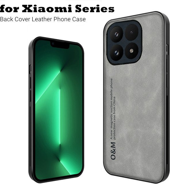 Luxuriöse Leder-Handyhülle für Xiaomi 13T 14T 15T 17T Mi 13 14 15 17 Pro Max Ultra mit integriertem magnetischem Slim-Case aus Eisen in Grau - Bild 1