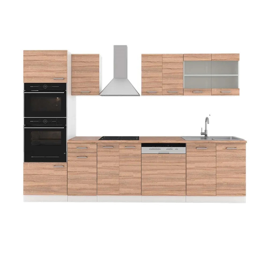 Vicco R-Line Küchenzeile Sonoma Eiche und Weiß mit Hochschrank, Breite: 300 cm, Höhe: 207 cm, Tiefe: 60 cm - Bild 1