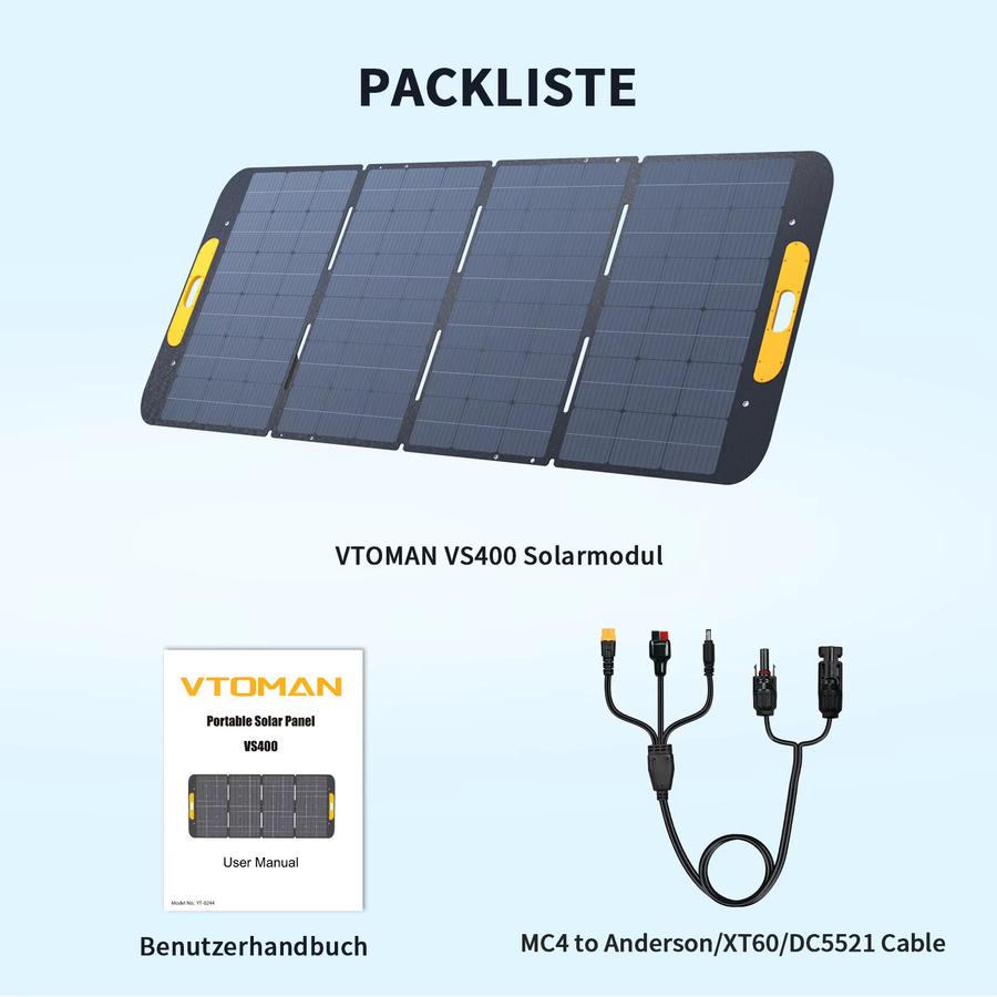 VTOMAN VS400W faltbares Solarpanel in Schwarz, hocheffizientes tragbares Solarladegerät für Outdoor-Kraftwerke - Bild 5