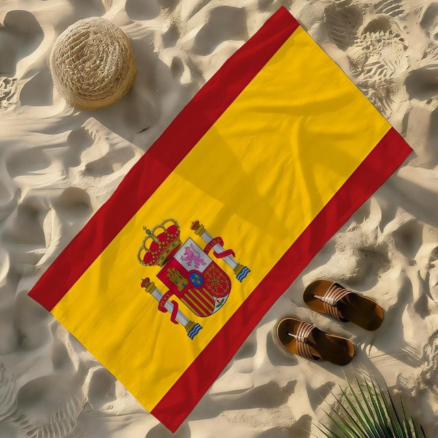 Ka Chen Mutong Strandtuch Flagge von Espana in Rot und Weiß, schnelltrocknend und sandabweisend, B: 50 cm, H: 100 cm - Bild 1